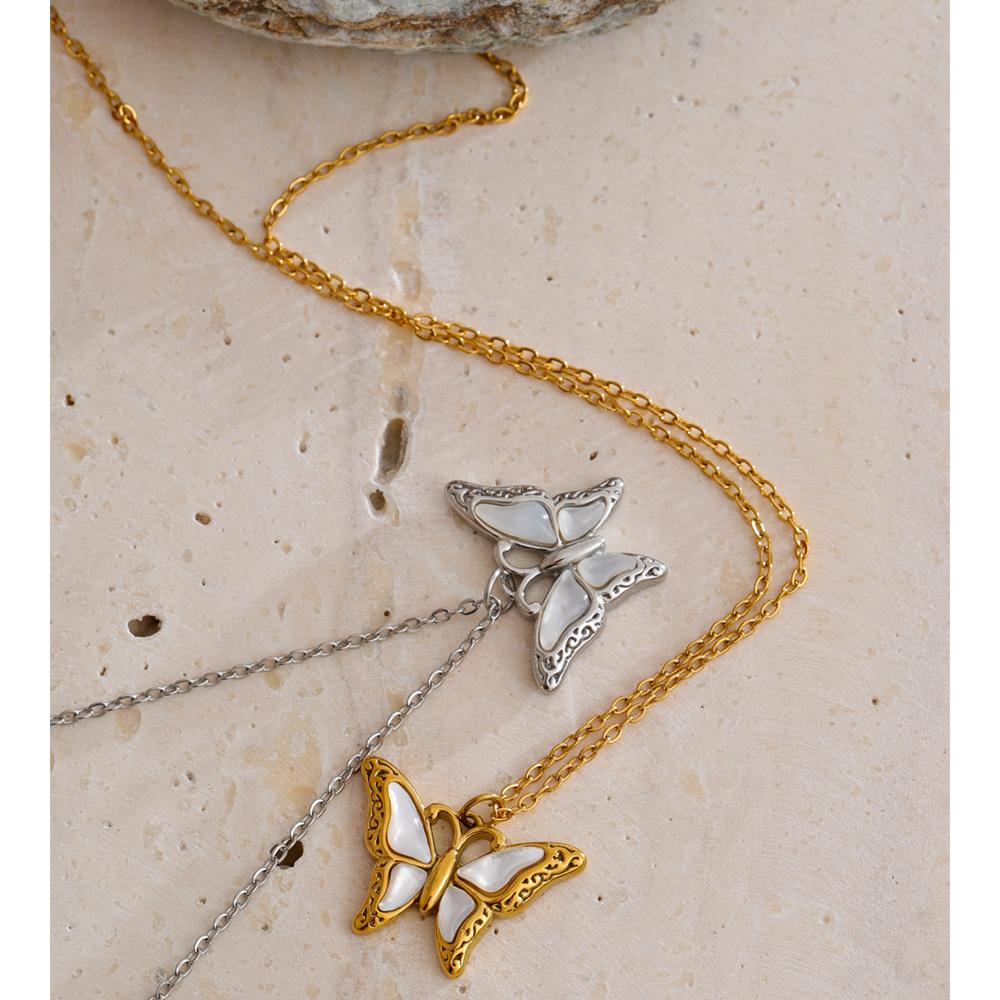 Eetit 2025 Shell Butterfly Pendant Necklace for Women Stainless Steel Korean Collar Fashion Waterproof Jewelry Gift