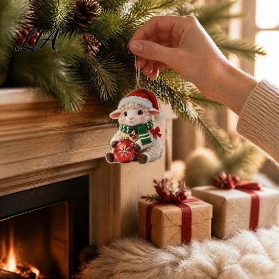 Reusable Christmas Party Favors Cute Animal Ornament, 2D Flat Sheep Dog Double-Sided Tree Hanging Supplies Acrylic Xmas Decoration for Lovers Holiday