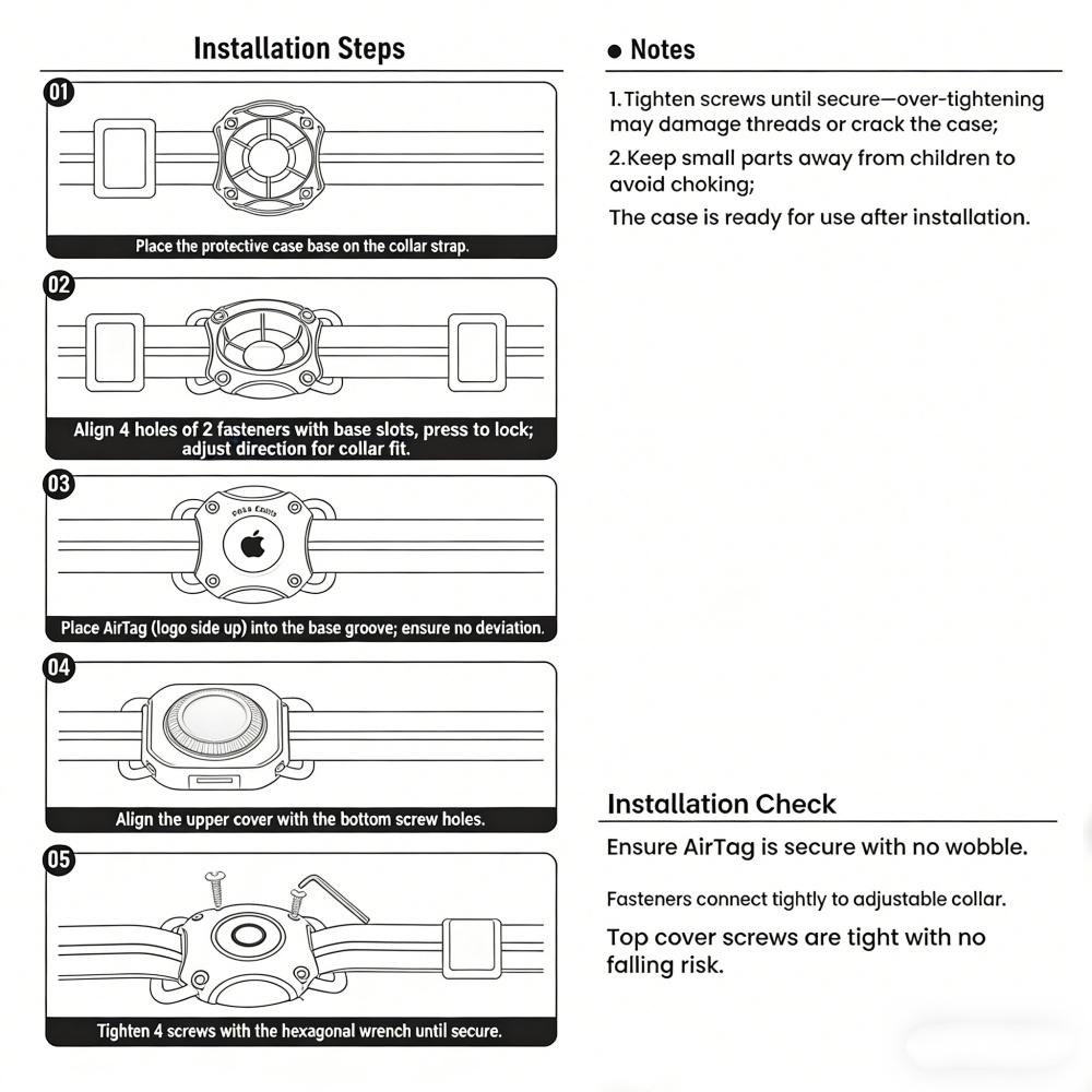 Pet Anti Lost Tracker Pets AirTag Case IPX7 Waterproof Stainless Steel & Plastic Dogs Collar Holder for Dog Cat Locator Tracker