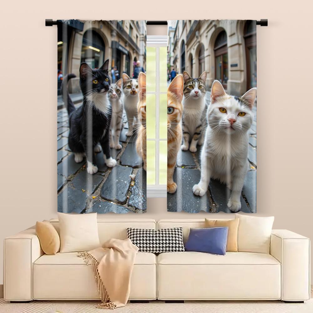 2 Pcs, Filtering Curtains (excluding Rods, Non-movable, Without Batteries) Cute Cat (2) for Use In Bedrooms and Living Rooms