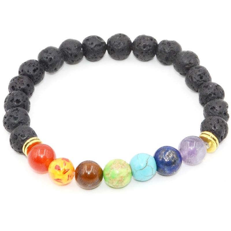 Unisex Rainbow Volcanic Stone Bracelets - European & American Couple Sets