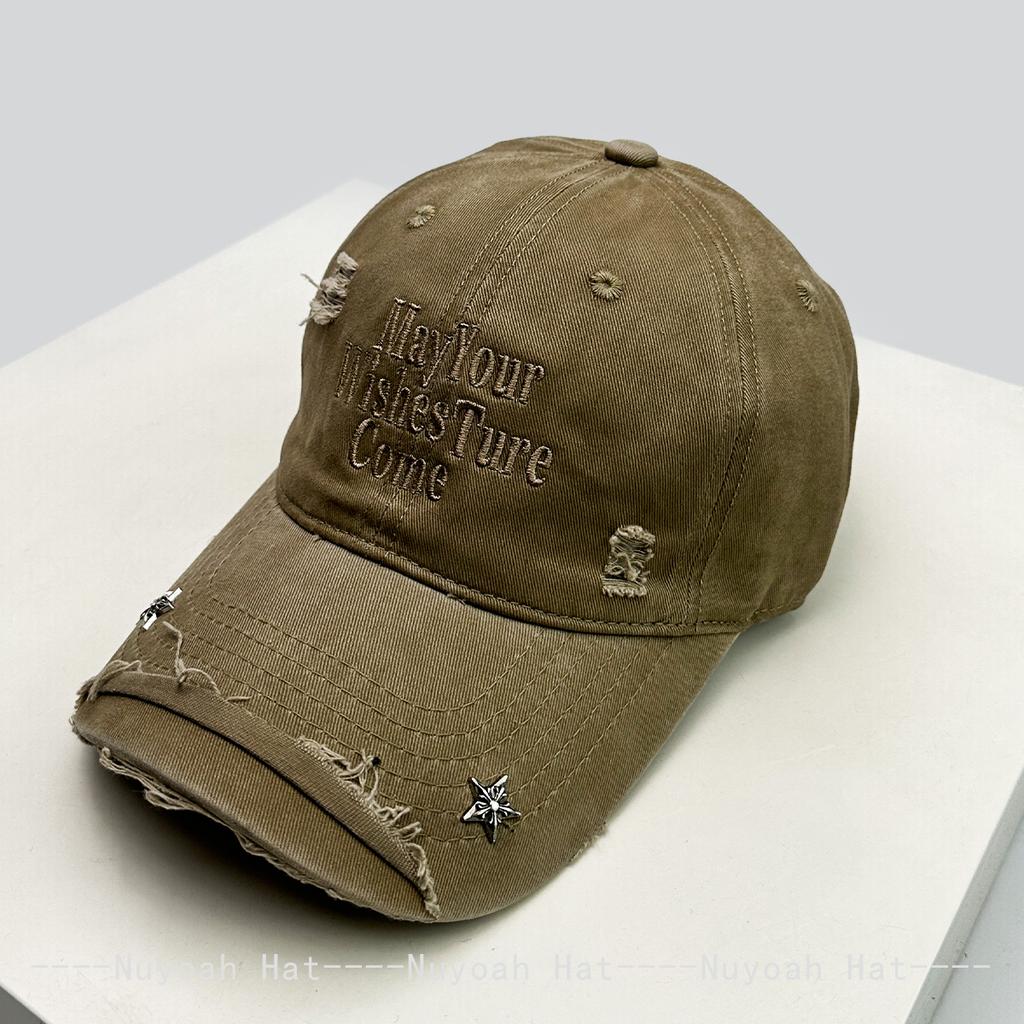Korean Retro Rivet Star Embroidered Letters Baseball Hats Sunshade Personal New Men Women Versatile Fashion Peaked Caps Broken