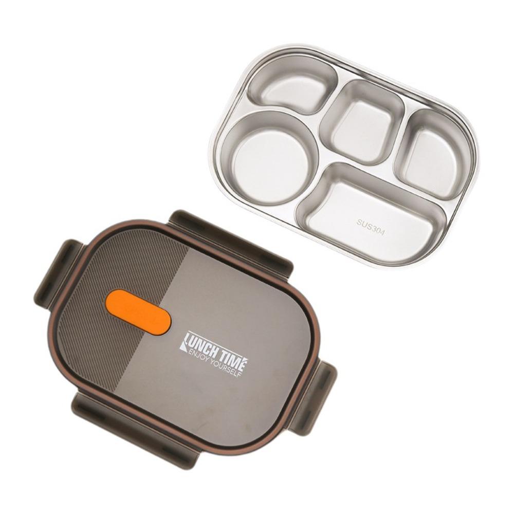 Leak-proof Portable Food Container 304 Stainless Steel Divided Lunch Plate  Students