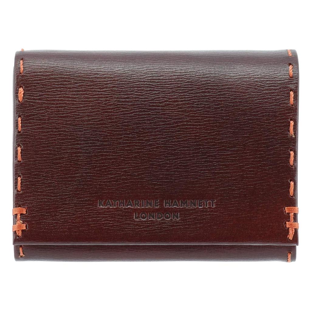 Katharine Hamnett London Color Tailored 2 Made with Premium Japanese Kip Leather Compact with Coin Dark Brown Tri-fold Wallet, Antique-Style