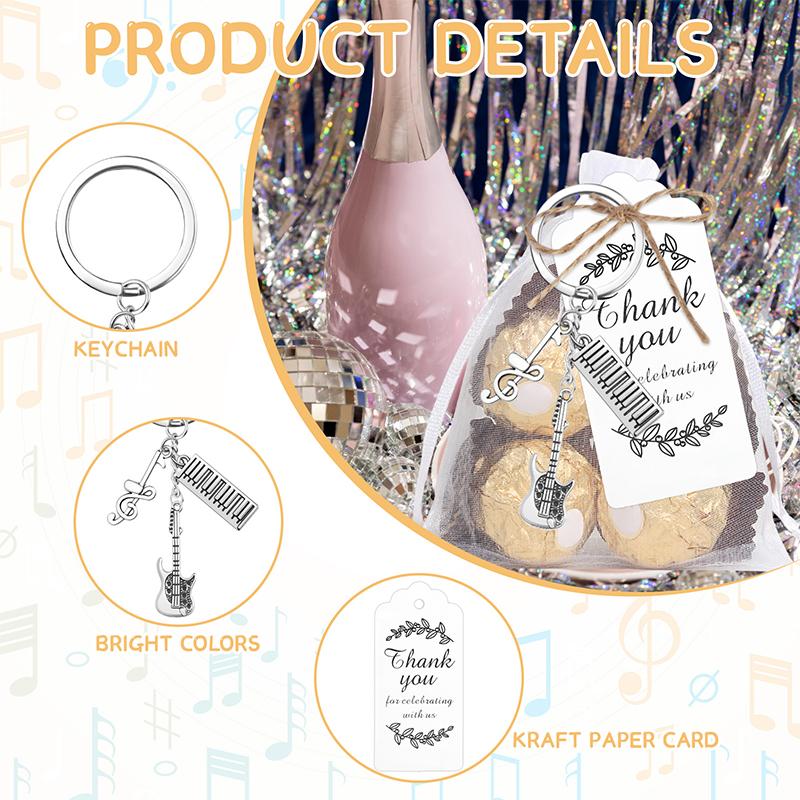

20 Sets Music Party Favors Bulk Music Keychain With Cards Organza Bag For Birthday Party Music Theme Party Decor Supplies срібний