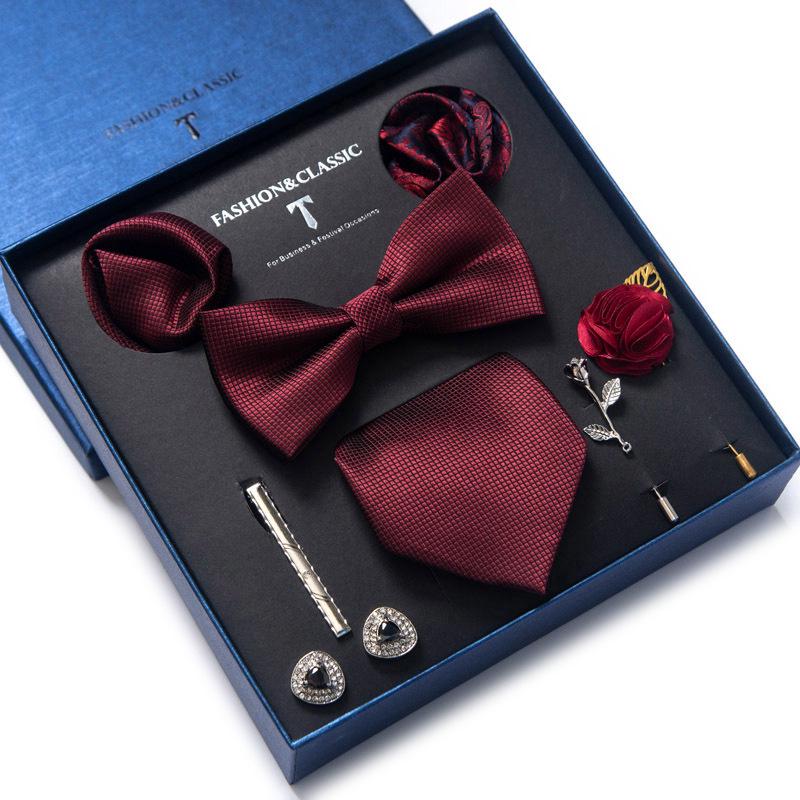 Men's 8-Piece Formal Accessory Set: Bow Tie, Corsage, Brooch, Cufflinks for Weddings.