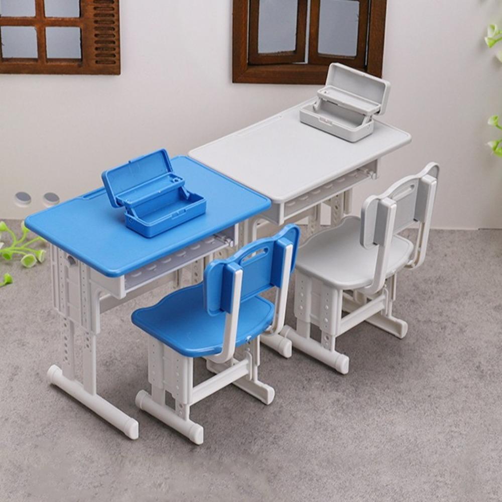 1set Chairs Furniture Model Miniature School Desks Miniature Toy Pretend Play Desk Doll Accessories