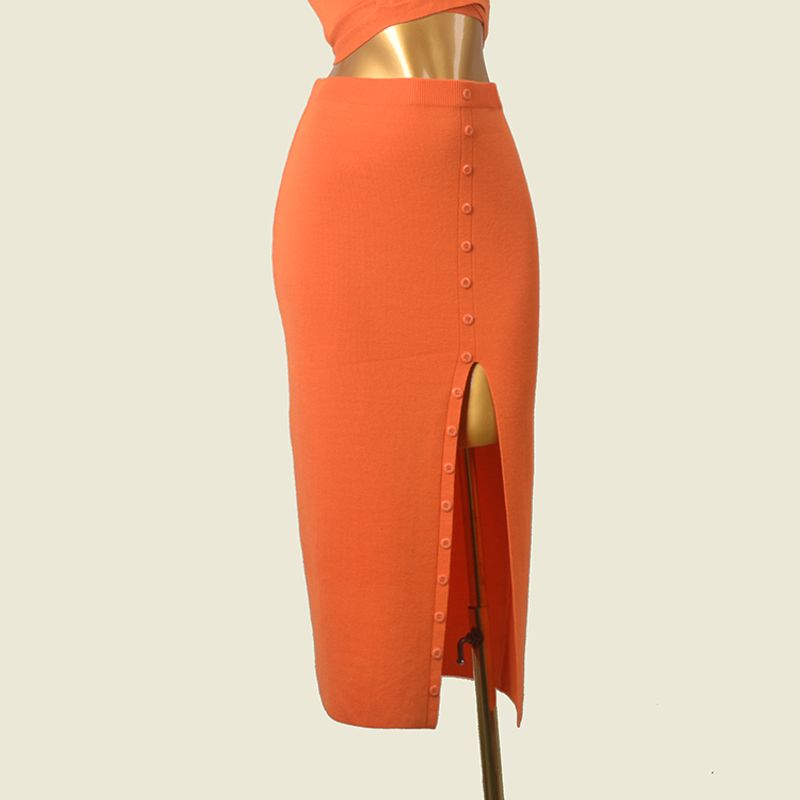 

Экспортный Заказ Юбка с Высоким Разрезом Кораллово-Оранжевого Цвета Сексуальная Отделка Талии Короткий Трикотаж Мода Ветер Комплект из Двух Предметов Skirt M