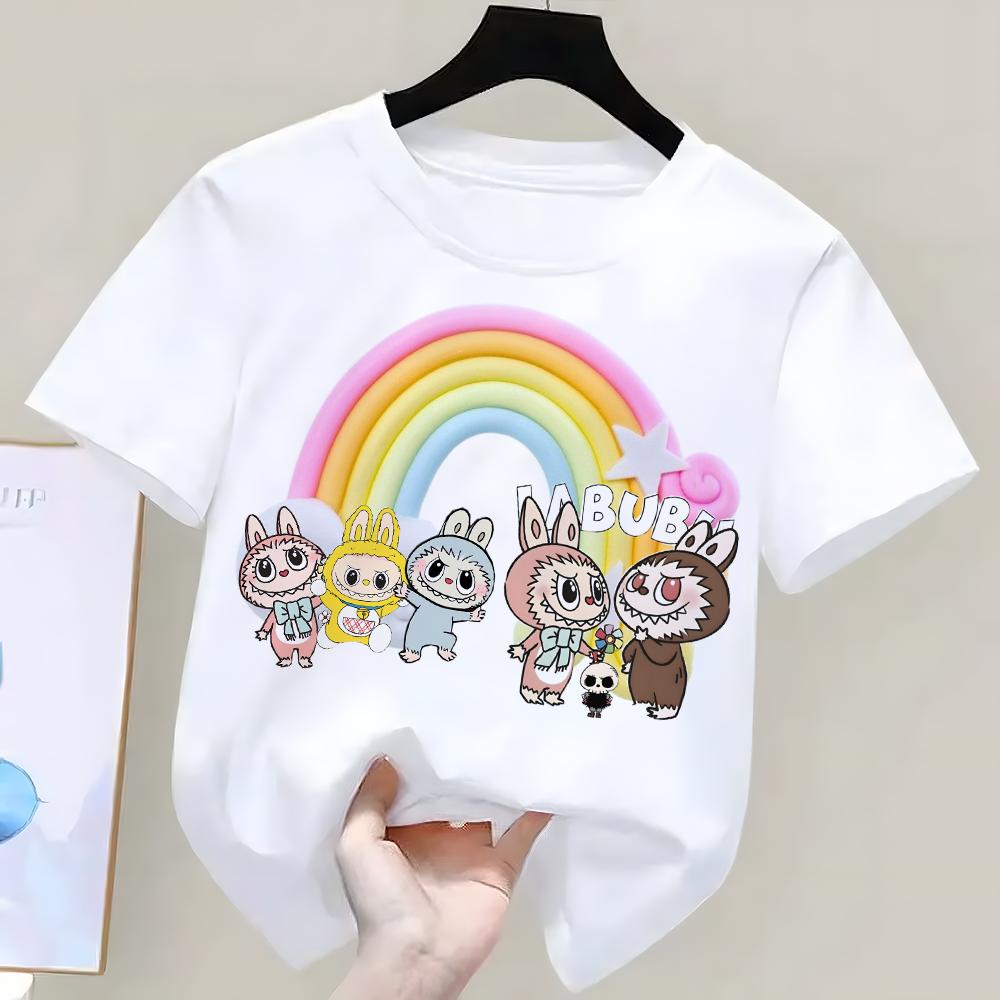 

LABUBU Милые детские футболки 3D-принт Футболка с коротким рукавом Забавная футболка для мальчиков и девочек 160