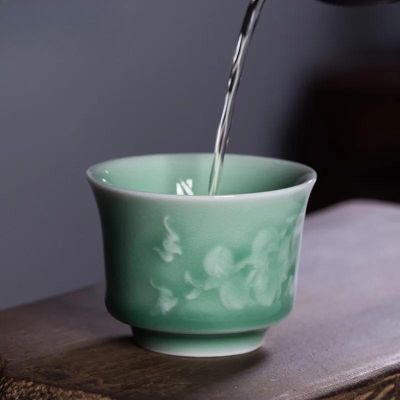 100ml Longquan Celadon Nine Peach Teacup Handmade Tea Bowl Tea Cup Set Tea-tasting Fragrance Cup Jianzhan Master Cups Drinkware