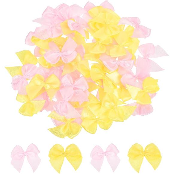 MECCANIXITY 50Pcs Mini Ribbon Bow 1" Mini Fabric Satin Ribbon Flower Bows for Craft DIY Sewing Wedding Birthday Party Pink & Blue