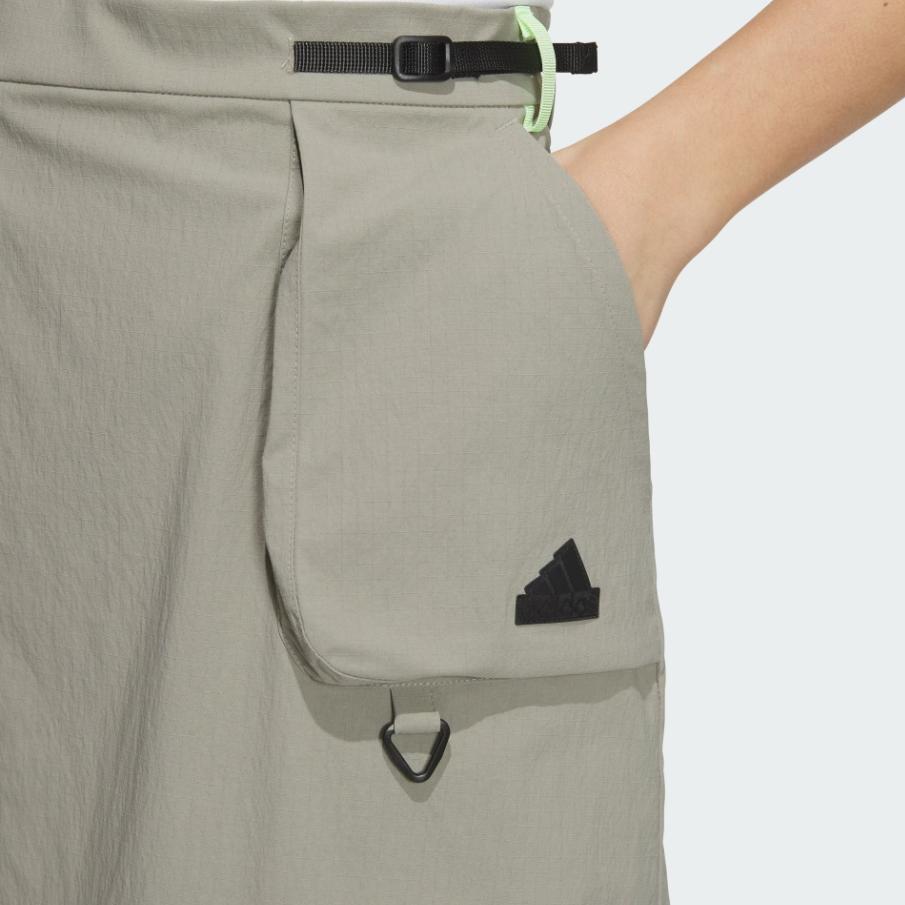 Adidas City Escape Cargo Skirt Color Block Logo Split Sports Midi Skirt Women Skirts Pebble-Grey JE8585