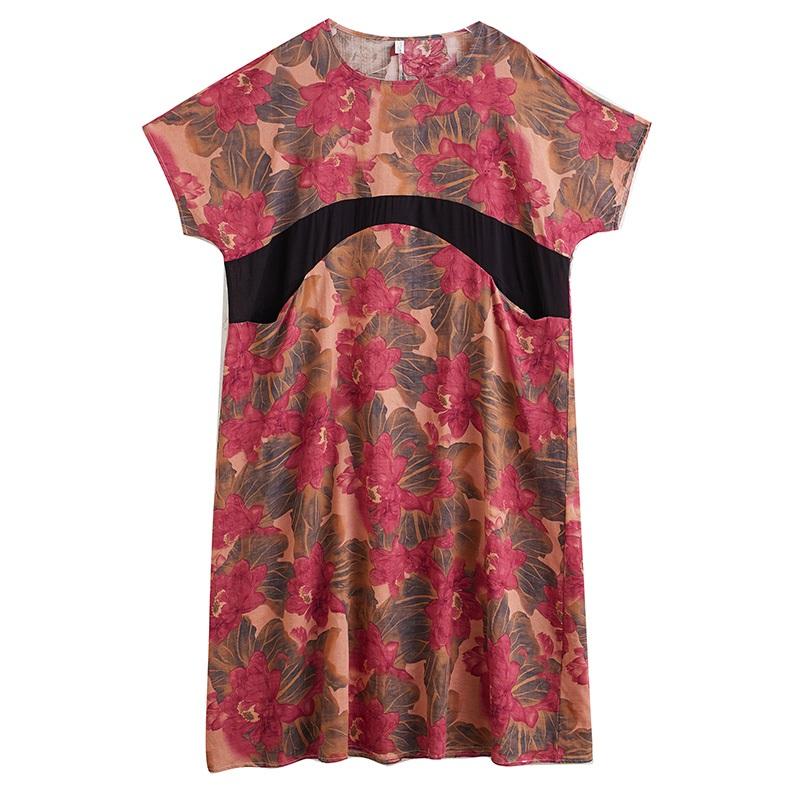 Kurzarm Plus Size Baumwolle Vintage Blumenmuster Neu in Kleidern für Damen lässig locker langes Sommerkleid