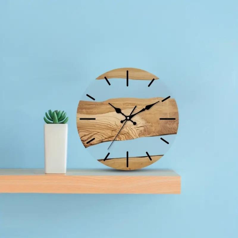 Elegant Quiet Wall Clock with Wood Grains and Transparent Tempered Glass 30cm Clock for Living Room and Office Decors