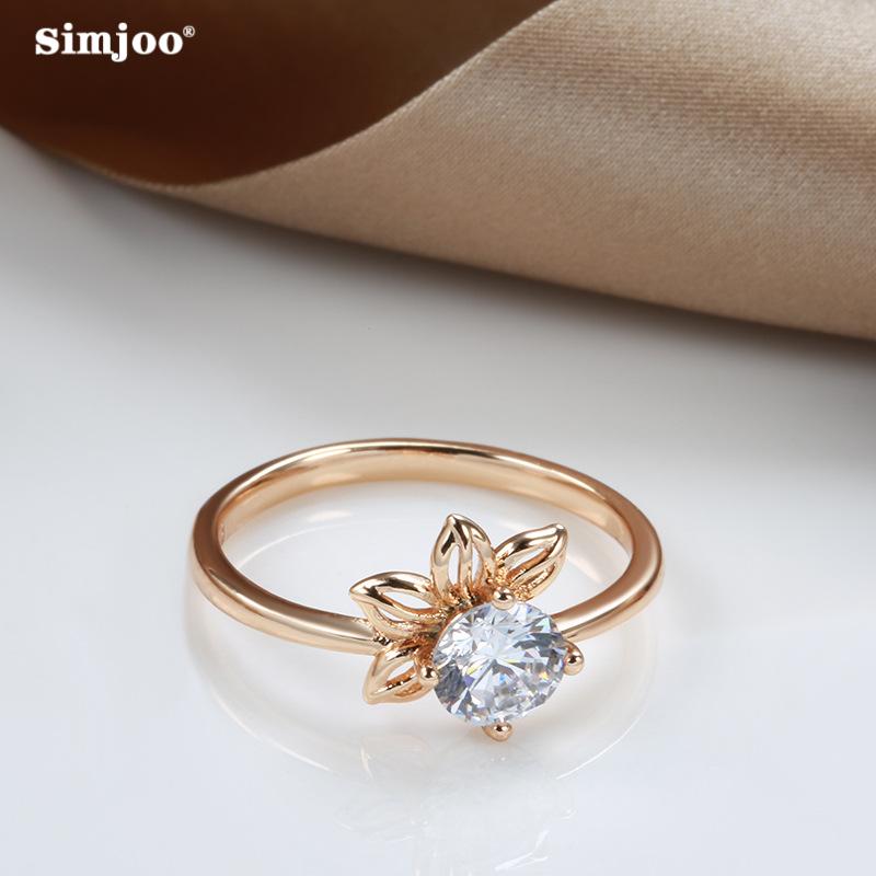 

SIMJOO Женское кольцо с лепестком из розового золота, модные украшения