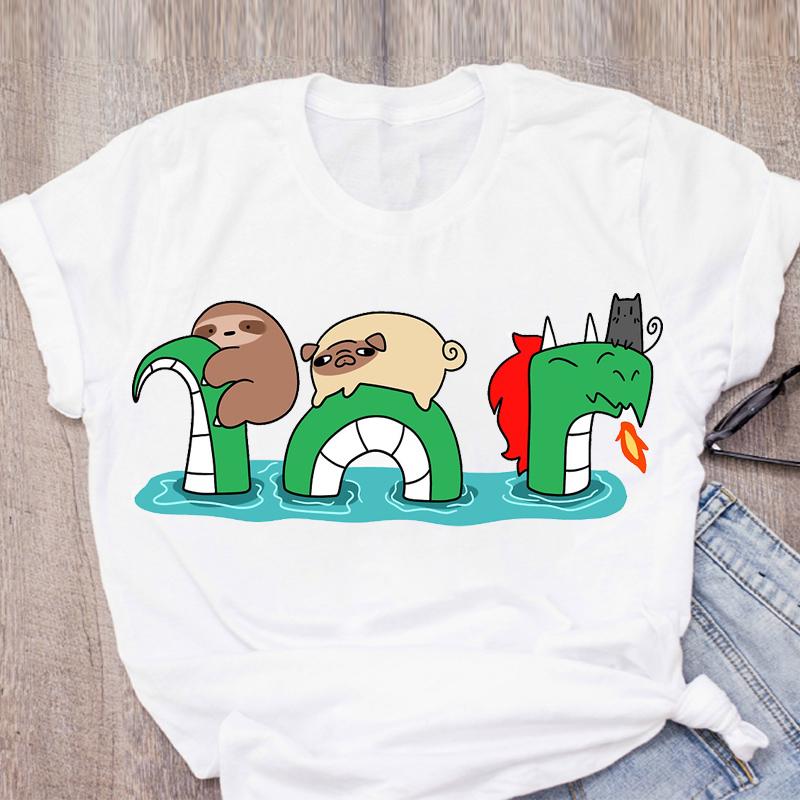Cat Coffee Paw Strawberry Women's T-Shirts Cute Cartoon Top Female T Shirt Summer Funny Clothes O-Neck Ladies Tee Tops Shirts