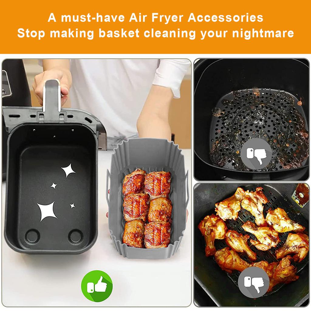 Silicone Air Fryer Pot Tray Food Safe Reusable Rectangle BBQ Barbecue Pad Plate Airfryer Oven Baking Mold Basket Pan for Kitchen