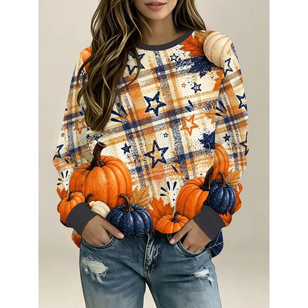 Autumn Winter Comfortable Fashionable Fun Christma Halloween 3d Printed Round Neck Long Sleeve Pullovers Casual Sports Versatile Loose Pullovers