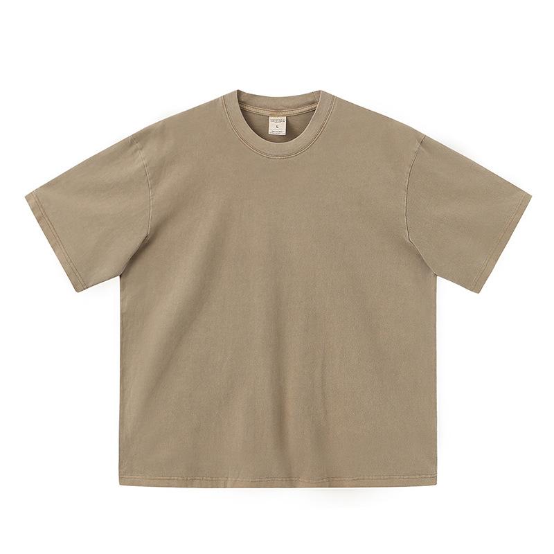 Men'S Trendy Brand Summer Washed And Dyed Old Light Version Short-Sleeved T-Shirt Heavy Cotton Casual High Street Half-Sleeves