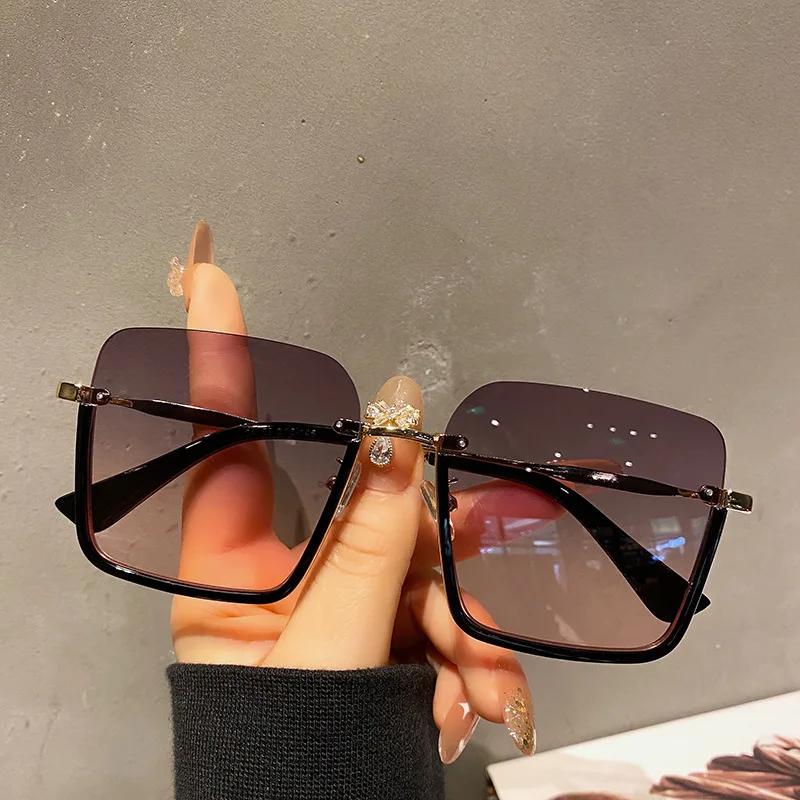 Semi-rimless Woman Sunglasses Vintage Retro Square Shape Outdoor Sun Glasses  Anti-glare Ladies Sunglasses