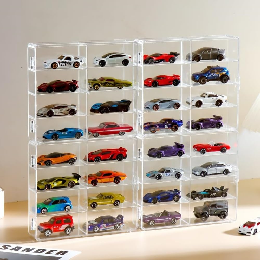 DIFEIUKI 1:64 Tomica Miniature Car Case, 8-Segment, Set of 3, Acrylic Collection Case, Dustproof, Scratch-Resistant, Stain-Resistant, Stackable,