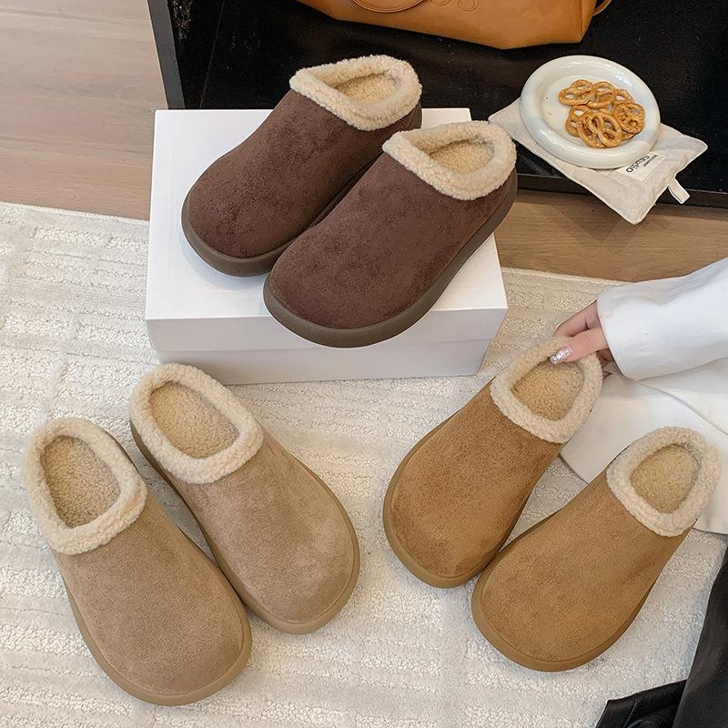 Retro Bag Head Fluffy Slippers Women Wear New Velvet Warm One-pedal Cotton Slippers