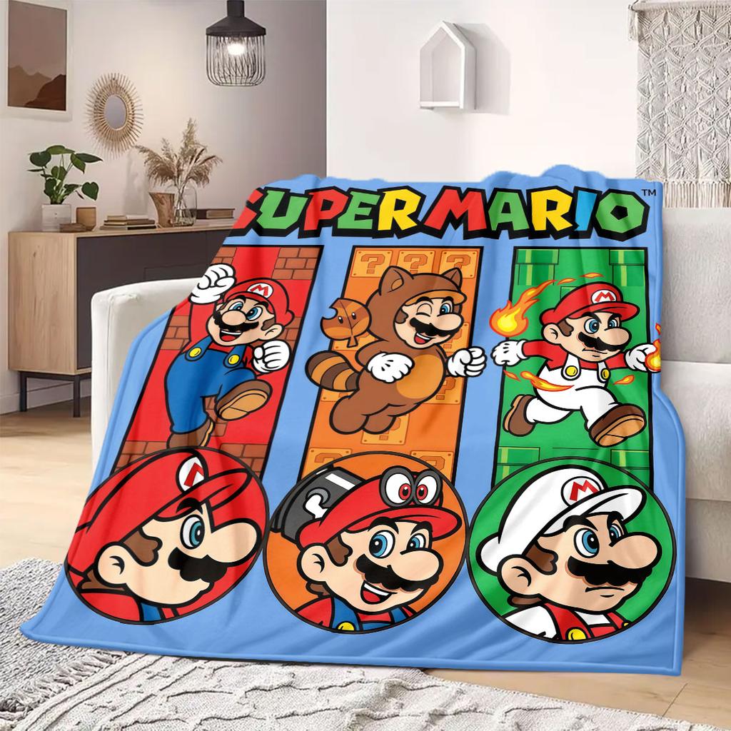 Super Mario Awesome 2D Print Flannel Blanket, Cartoon Style for Bedroom, Soft Bedding for Travel Throw_LIAN