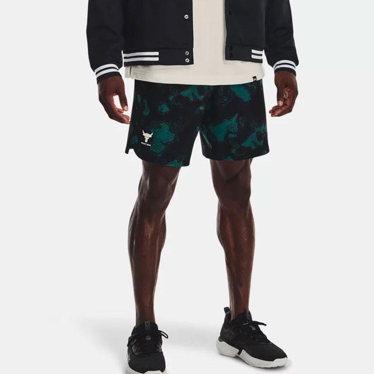 Under Armour Project Rock Logo Print Straight Casual Shorts Men Bottoms Green 1377438-722