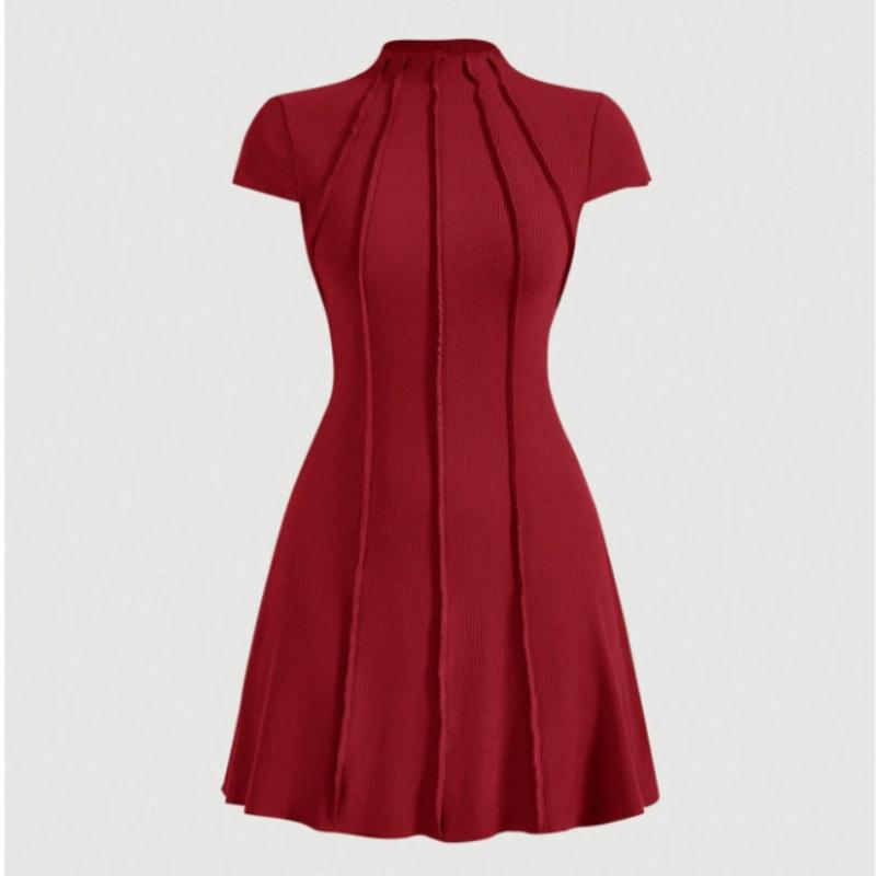 

Женское облегающее платье А-силуэта с круглым вырезом в мелкую полоску в европейском и американском стиле L красный