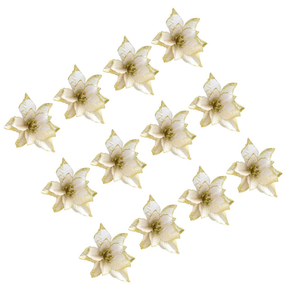 24Pcs Christmas Flower Silver Gold Glitter Artificial Flowers Decoration for Christmas Tree Home Table Ornament