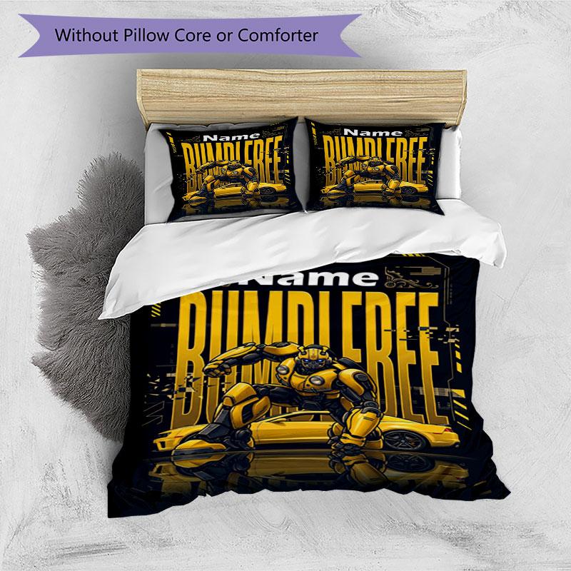 3pcs Duvet Cover Set (1*Duvet Cover + 2*Pillowcase, Without Core), Custom Name BumblebeePattern Bedding Set, Home Bedroom Decor Gift
