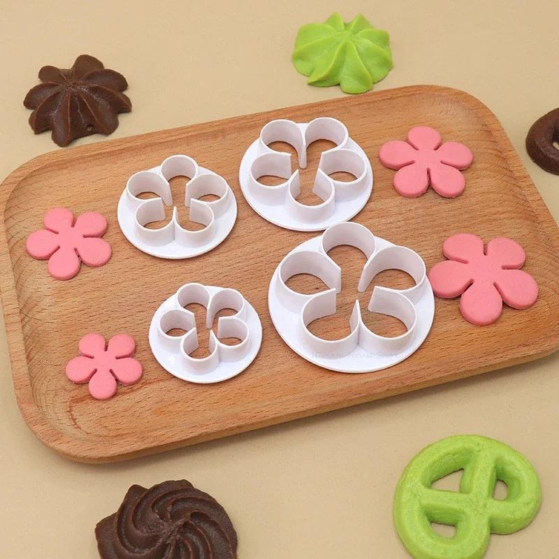 4Pcs Rose Flower Fondant Cake Decorating Mould Plum Blossom Dessert Cookies Cutter Mold Gum Paste Pastry Tools Baking Supplies