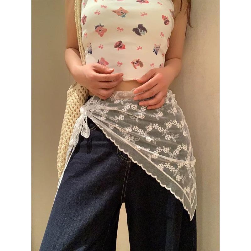 White Lace Bandana Belt Women's Spring and Summer French Retro High-end Triangle Scarf Headwear Tie Hair Headband