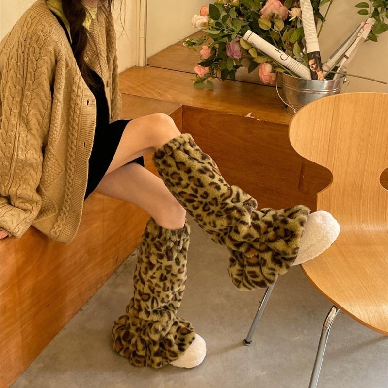 Leopard Leg Warmers Japanese JK Lolita Socks Fur Sets Ankle Winter Leg Warmers