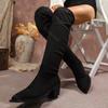Black High-heeled Suede Over The Knee Boots Autumn Women Shoes Pointed Toe Women's High Botas Fashion Warm Lace Up Long Boots