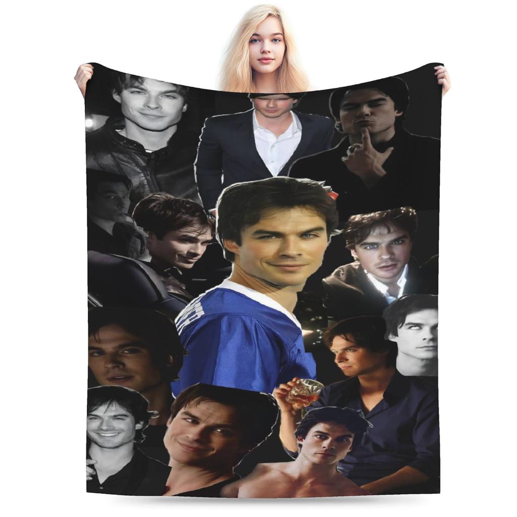 Damon Salvatore Flannel Blankets Winter  Soft Throw Blanket for Girls Boys Bedroom Graphic Bedspread Sofa Bed Cover