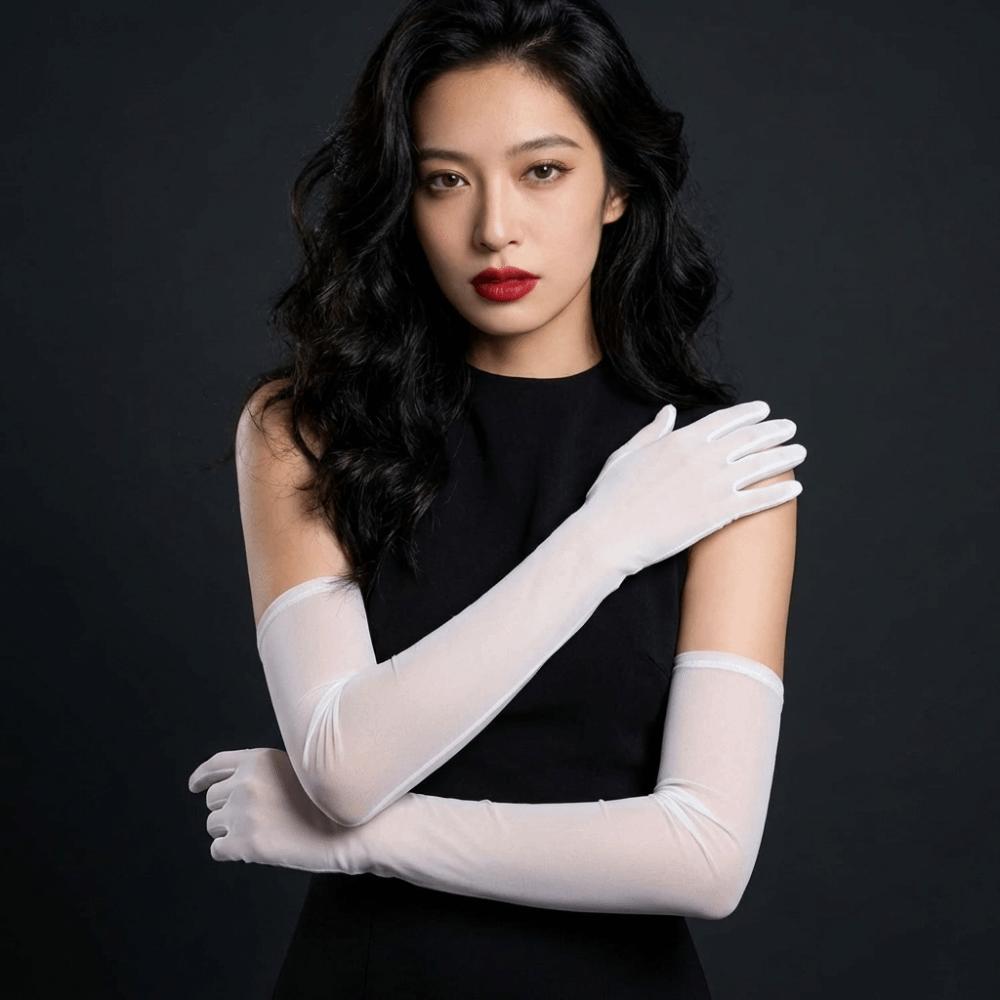 Elbow Transparent Gloves Ultra-thin Mesh Full Finger Gloves Fashion Sunscreen Mittens Female
