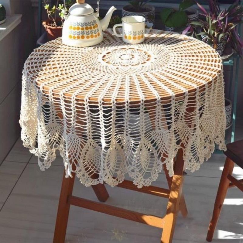 Hand-crocheted Cotton Vintage Tablecloth Pastoral Style Hollow Lace Crochet Floral Dining Cafe Table Cover Sofa Home Decor