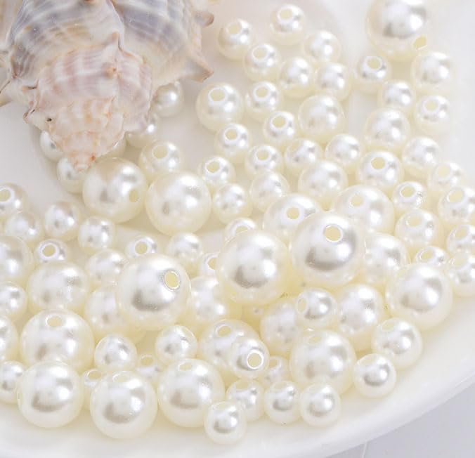 Pearl Beads BetterJonny 170 Pieces Craft Round Pearls with Holes White Hand Pearl Parts Boxed Craft Materials Handmade Materials (12mm Double Holes)…