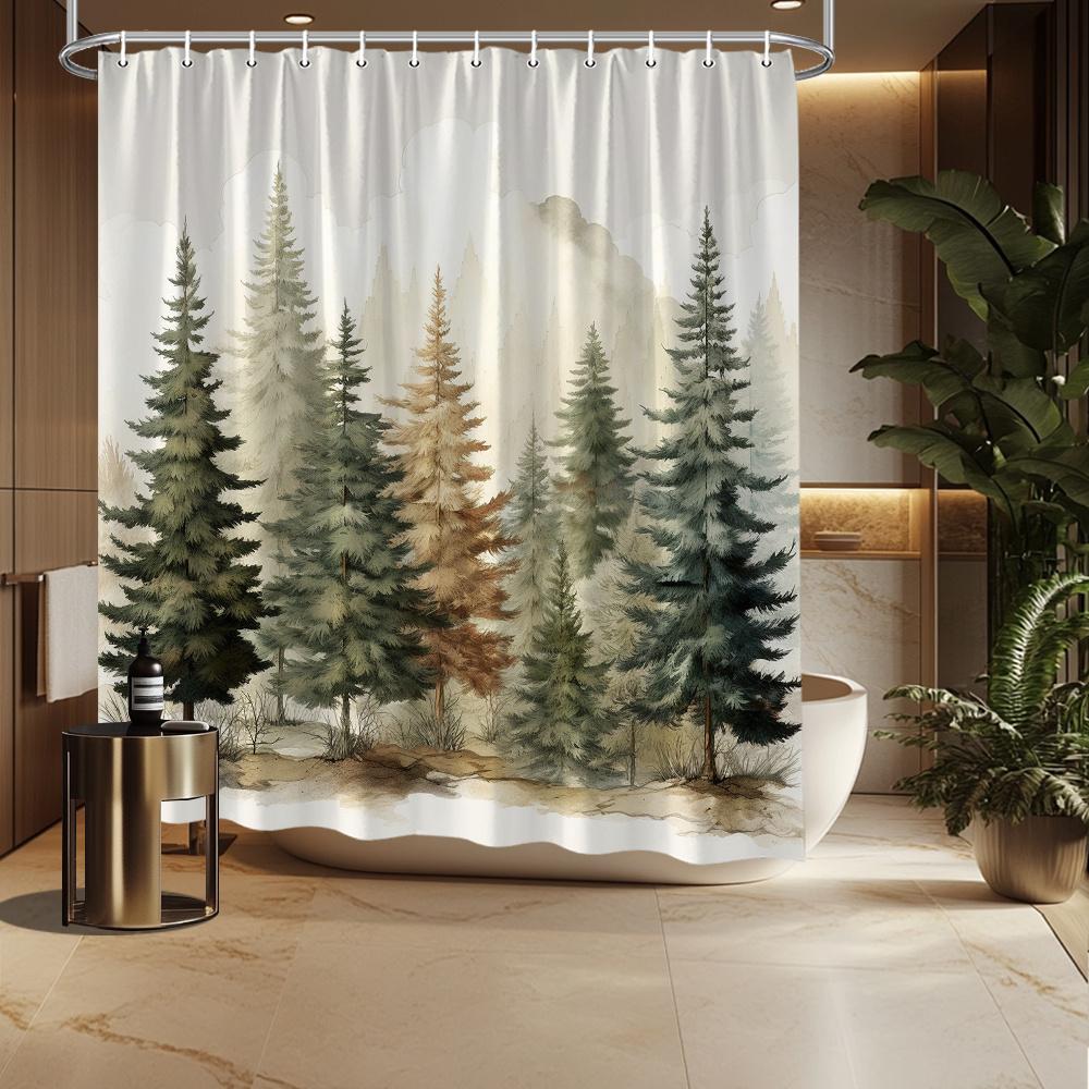 

Serene Forest Shower Curtain – Tranquil Pine Trees & Misty Landscape, Nature-Inspired Art, Polyester, Includes Hooks 90x180cm35x71in