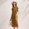 Zhaojun Mulberry Silk Lace Cutout Short Sleeve Midi Dress