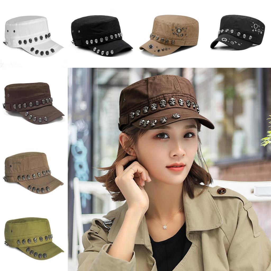 Skull Headbrand Flat Top Cap With Adjustable Strap For Streetwear And Sun Protection
