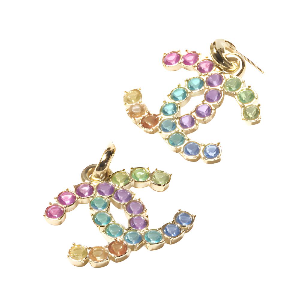 Chanel Multicolor Design Metal Brass Earrings Women Earrings Gold ABC304B15460NU627