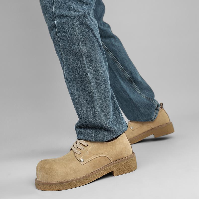 Round Toe Luxury Tooling Dress Shoes Men Genuine Leather Lace-Up Formal Business Shoes Comfy Antiskid Thick bottom Shoes