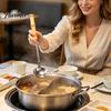 Heat Resistant Bamboo Handle Spoons Stainless Steel Hot Pot Spoon/Colander, Handles Comfortable Grip Soup Spoon, Easy Cleaning Mirror Polished Serving