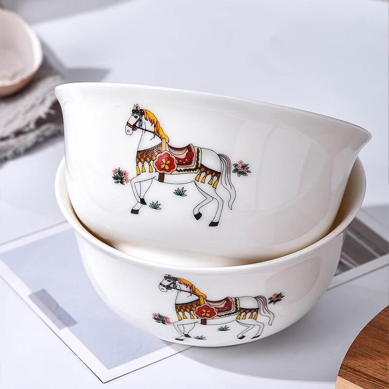 ZISIZ Auspicious Horse Ceramic Rice/Soup Bowls - Set of 5