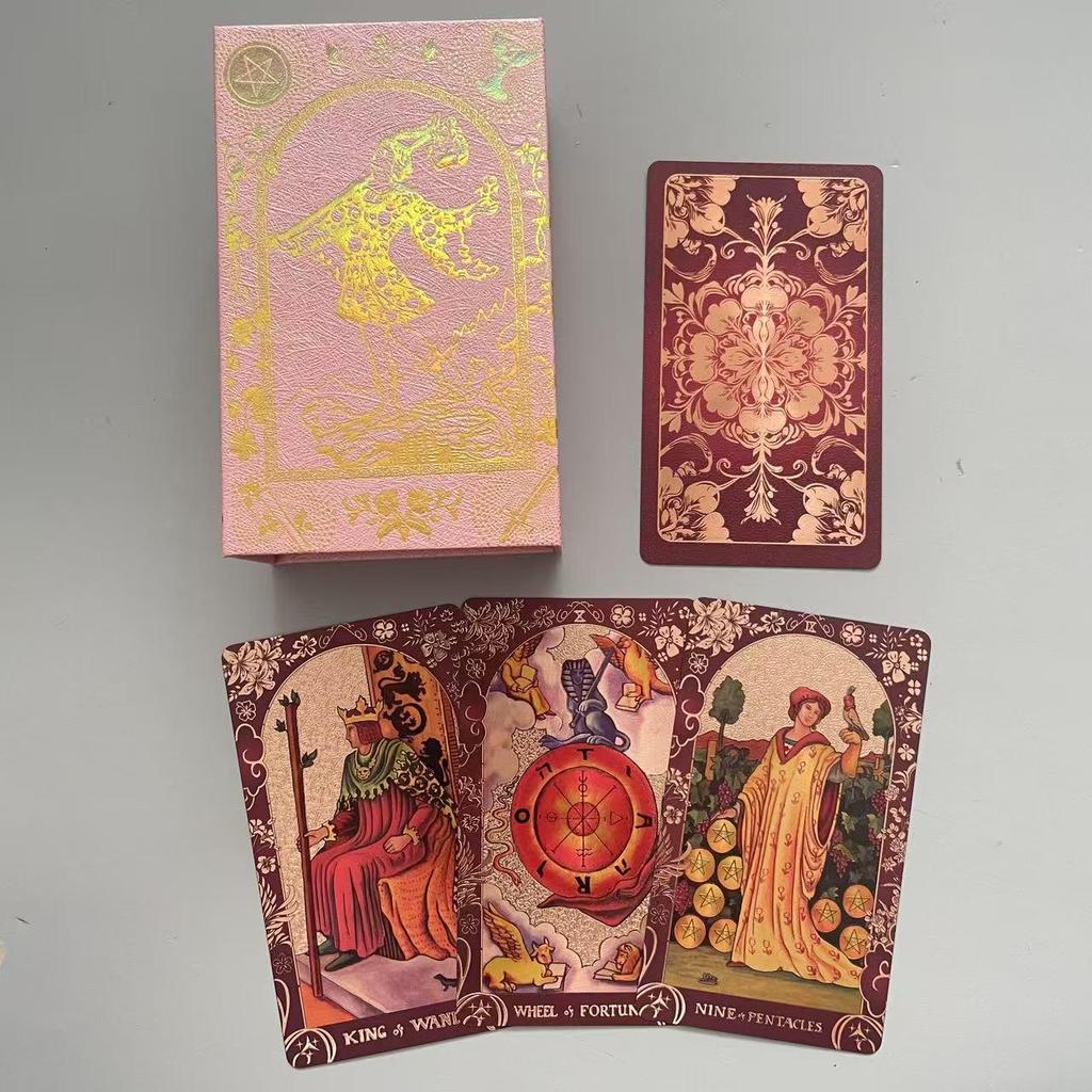 Gold Foil Waterproof Tarot Card Set with Full-Color Printing and Game Instructions