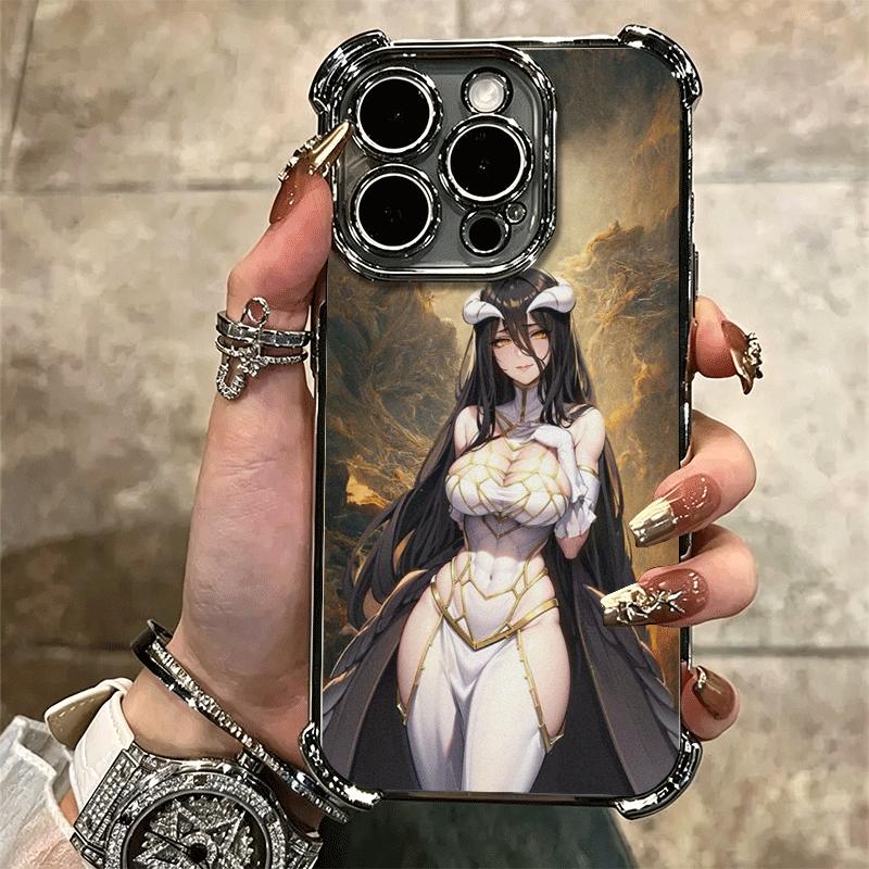 Albedo O-Overlords Anime Plating Phone Case For Iphone 16 17 Pro Max Air 16E 14 15 Plus 12 13 Mini Anti-Fall Airabag Cover