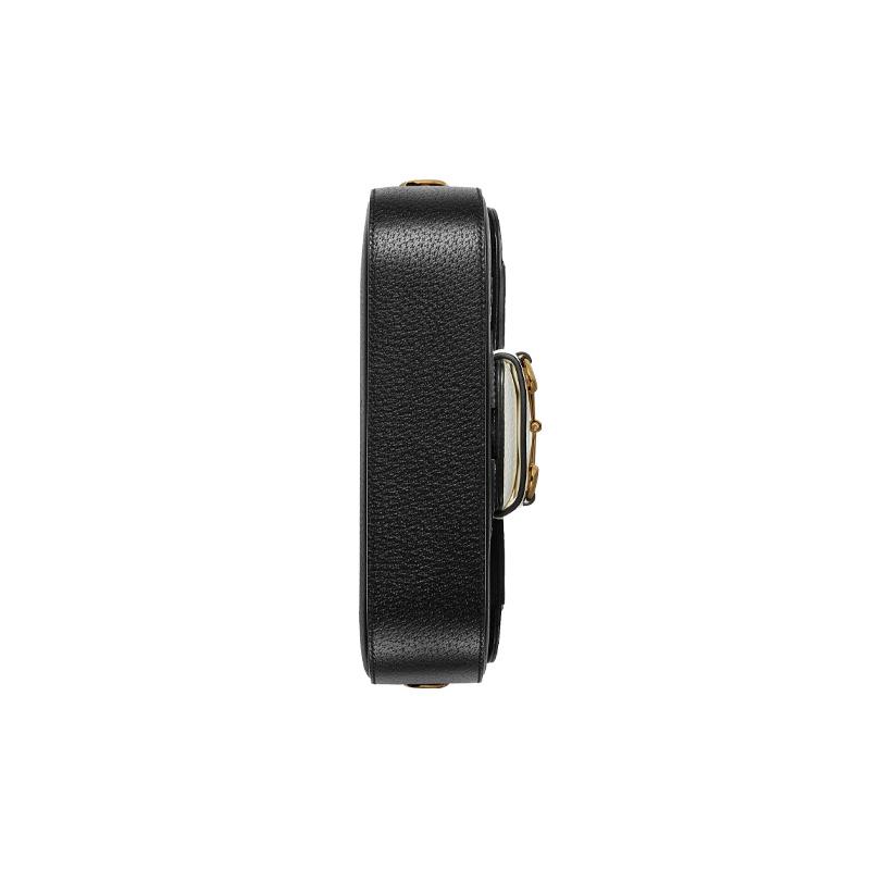 Gucci X adidas originals modelo conjunto clássico padrão trevo impresso couro horsebit bolsa transversal de ombro feminina preto e branco