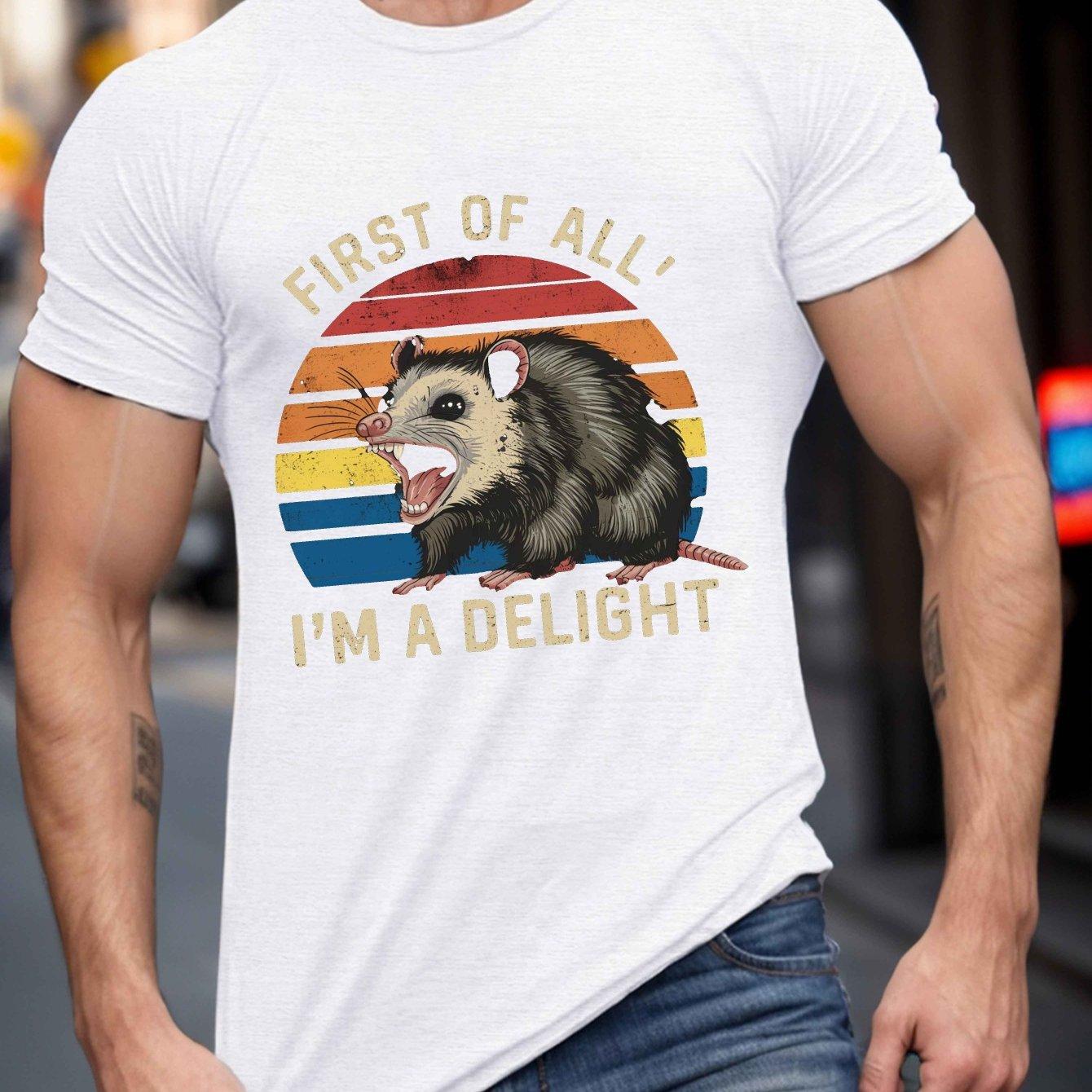 Funny Opossum Im A Delight Graphic Tee Mens Casual Short Sleeve Crew Neck TShirt Summer Top S